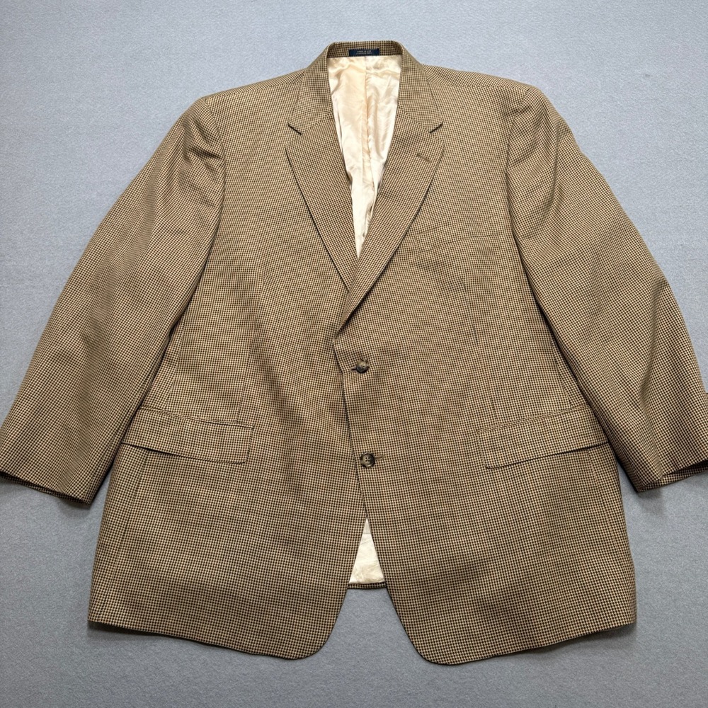 Hart Schaffner Marx Blazer Men's 48R Tan‎ Houndstooth Gold Trumpeter Sport USA